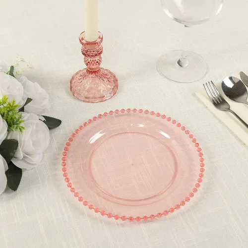 Efavormart - Paquete de 10 platos de postre de plástico transparente rubor con borde de cuentas, platos redondos desechables para ensalada, 8