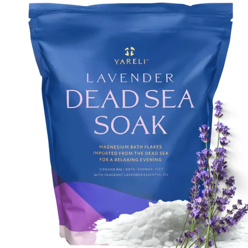 Yareli Copos de Magnesio, 5 libras, Lavanda, Baño del Mar Muerto y Remojo de Pies, Alternativa a la Sal de Epsom con Más de 250,000 mg de Cloruro de