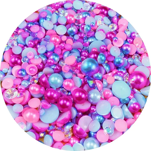 Miniatura 31 de Cuentas de resina con diamantes de imitación, mitad redonda, cuentas de perlas planas de 30 g, cuentas de media perla con diamantes de imitación