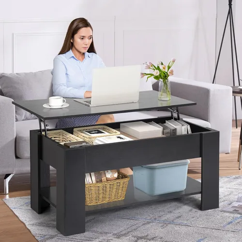Miniatura 2 de Mesa de centro elevable con almacenamiento oculto, diseño moderno de elevación de 39.4 pulgadas, escritorio convertible de comedor y portátil