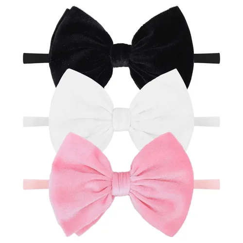 Miniatura 18 de YanJie Lazos de terciopelo para bebé niña, diademas de nailon suaves para recién nacidos, diademas hechas a mano para bebé, accesorios