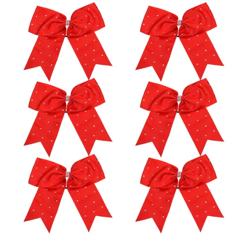 Miniatura 35 de Lazos de animadora jumbo de 8 pulgadas con diamantes de imitación brillantes para cola de caballo, lazos de porrista, 6 unidades, color negro