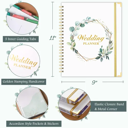 Miniatura 3 de Agenda de boda – Libro de planificación de boda y organizador para la novia con 5 secciones con pestañas, 12 x 9 pulgadas, tapa dura con esquina