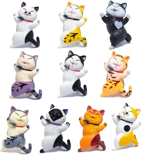 10 piezas de figura de gato realista, mini personajes de gatos lindos, figuras en miniatura, gatito, decoración de pastel, regalo de cumpleaños de
