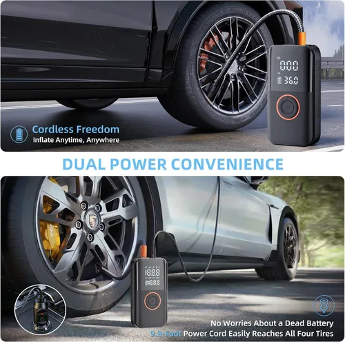 Miniatura 10 de Bomba de aire para neumáticos de automóvil, bomba de neumáticos inalámbrica de 150 PSI, 12 V CC y batería de doble potencia, compresor de aire