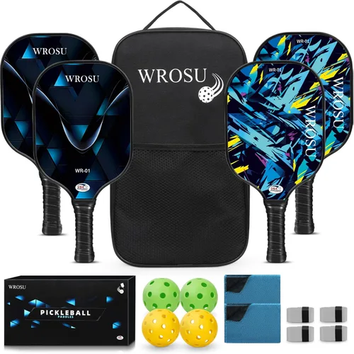 Carbon Fiber Pickleball Paddles Set of 4 or 2 Rackets,USAPA Approved Pickleballs Equipment with Balls,Bag,Accessories,Carbon Fiber T300 Lightweight