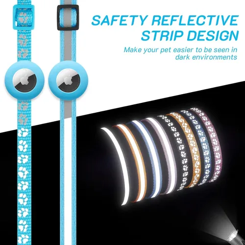 Miniatura 5 de Paquete de 2 Collares de Gato Airtag Separables con Campana, Collar Reflectante para Gatito con Soporte para Collar de Gato Apple Airtag, Ajustable