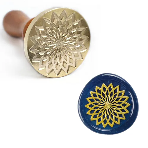 Miniatura 7 de Sello de cera con empuñadura de flor de mandala de 1.496 pulgadas, 1.575 pulgadas, con empuñadura, para invitación de boda, sellado de tarjetas