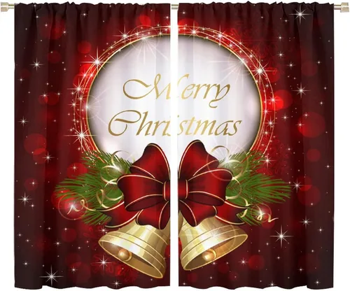 Miniatura 33 de Cortina opaca de Navidad para ventana, campanas de Navidad, festivales, decoración de atmósfera, cortina para sala de estar, habitación