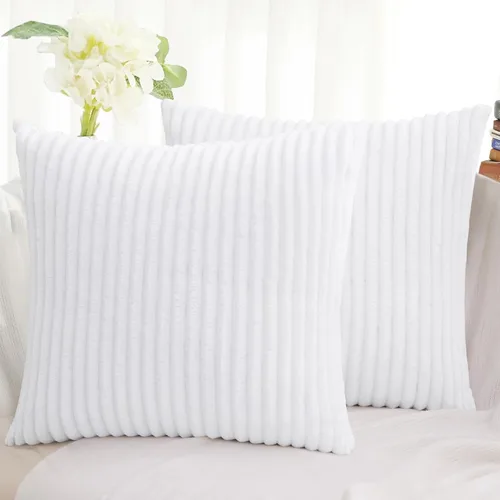 Miniatura 21 de Simmore Juego de 2 fundas de almohada decorativas de 16 x 16 pulgadas, fundas de almohada suaves de franela de felpa natural de doble cara para sofá