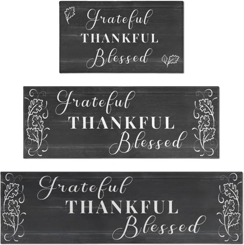 Miniatura 18 de Grateful Thankful Blessed - Juego de 2 alfombras de cocina antideslizantes beige y alfombrillas acolchadas cómodas para cocina, suelo de cocina