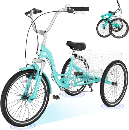 Miniatura 21 de H&ZT Triciclo para adultos, bicicleta de 3 ruedas, triciclo crucero, con cambio de 7 velocidades, manilla de freno de estacionamiento, paso bajo