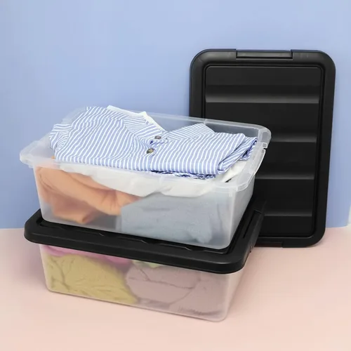 Miniatura 3 de Wekioger Caja de almacenamiento de plástico versátil con tapas negras, 14 cuartos de galón, 2 paquetes