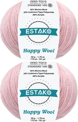 Miniatura 18 de Estako Happy Wool (paquete de 2 madejas) 40% lana merino 20% cachemira tipo poliamida 40% acrílico peso fingering hilo suave para tejer y crochet