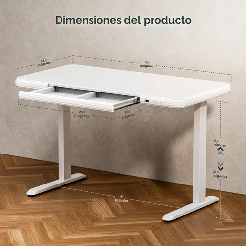 Miniatura 3 de FLEXISPOT Comhar - Escritorio de pie eléctrico de cristal puro con cajones, escritorio y puertos de carga USB, escritorio ergonómico de altura