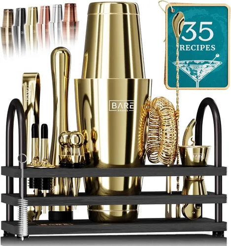 Miniatura 11 de BARE BARREL Mixology Bartender Kit Bar Set Juego de coctelera de 14 piezas Herramientas de mezcla de Martini Barware para el hogar 35 tarjetas