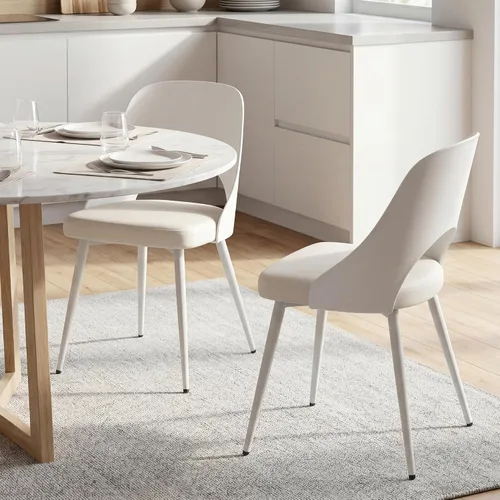 Miniatura 7 de Juego de 2 sillas de comedor tapizadas modernas de mediados de siglo con patas de metal y cojín de piel sintética para cocina, restaurante