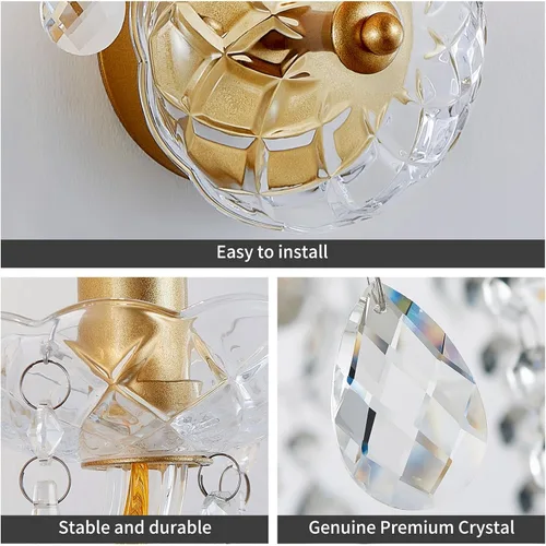 Miniatura 5 de WUZUPS Apliques de pared de 3 luces para dormitorio, sala de estar, baño, base E12, dorado
