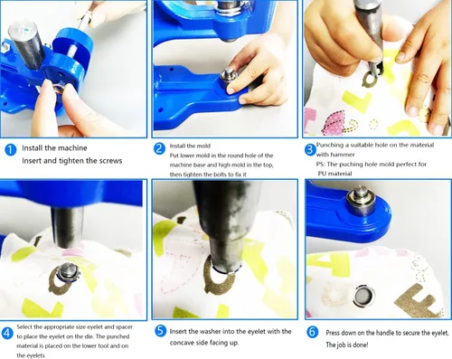 Miniatura 3 de Kit de herramientas de ojales para máquina de ojales de presión manual, incluye máquina de ojales, 3 troqueles (#0#2#4), 2400 ojales para pancarta