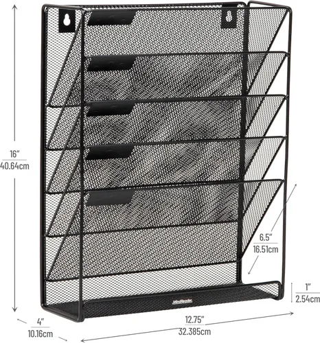 Miniatura 3 de Mind Reader MAGSTACK Soporte apilado para documentos montado en la pared, papel, bandeja de archivos, organizador de oficina, 6 compartimentos, Negro