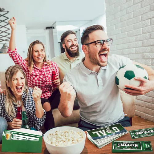 Miniatura 5 de Fuutreo 50 invitaciones de cumpleaños de fútbol con sobres, invitaciones de fiesta deportiva para fanáticos del fútbol, suministros de fiesta