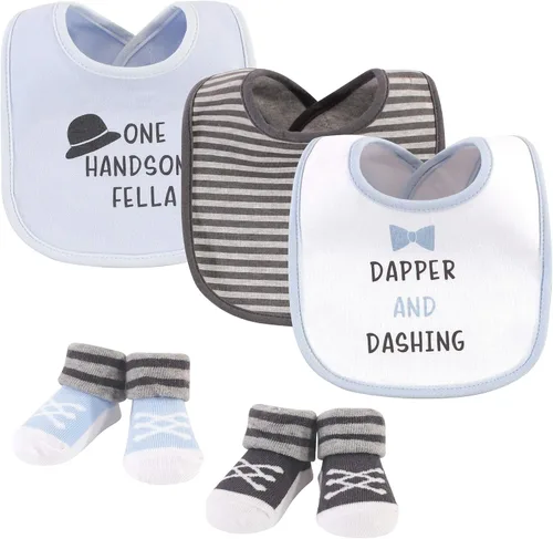 Miniatura 304 de Hudson Baby Conjunto de babero y calcetines unisex de algodón para bebé
