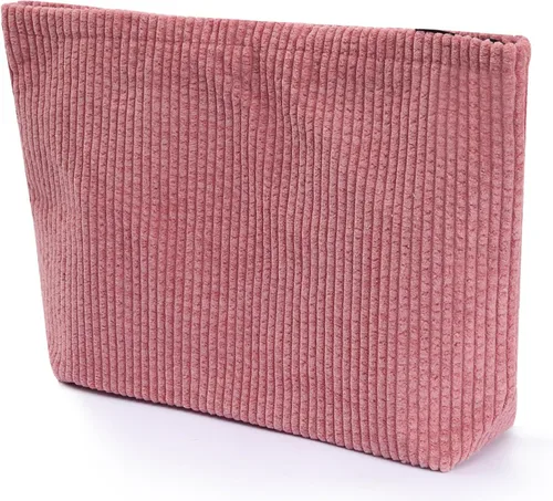Wudimeitt Bolsa de cosméticos Bolsa de maquillaje Preppy Cute Corduroy Neceser para mujer Artículos esenciales de viaje (rosa)