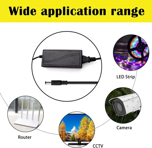 Miniatura 2 de Adaptador de corriente para cámara de seguridad de 2 puntas, 12 V, 5 A, 100 V-240 V, adaptador de corriente de 8 vías, cable divisor de alimentación