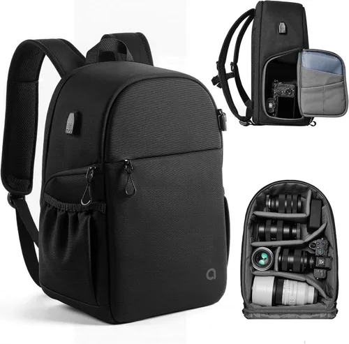 Miniatura 8 de llano Mochila compacta para cámara DSLR/SLR/sin espejo, bolsa de fotografía con ranura para laptop (para MacBook de 14 pulgadas) y soporte
