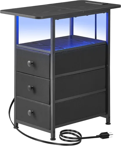 Miniatura 12 de DALEMHOME Mesa Auxiliar, Mesa Lateral Estrecha con 3 Cajones de Tela, Mesita de Noche Estrecha, Mesa de Cama Pequeña con Almacenamiento, para Sala