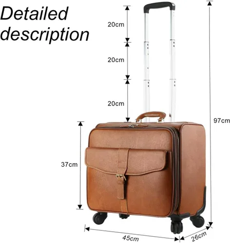 Miniatura 4 de Leathario Maleta con ruedas de cuero para laptop, maletín con ruedas, Marrón, XL