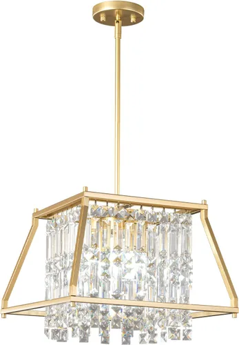 Miniatura 30 de LMQNINE Candelabro Moderno para Vestíbulo, Candelabro de Cristal Dorado Lámpara Colgante de Entrada, Candelabros Redondos de Altura Ajustable
