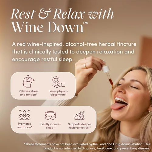 Miniatura 2 de Apothékary Wine Down, apoyo natural para dormir y relajarse, gotas líquidas herbales inspiradas en vino tinto sin alcohol, contiene verbena azul