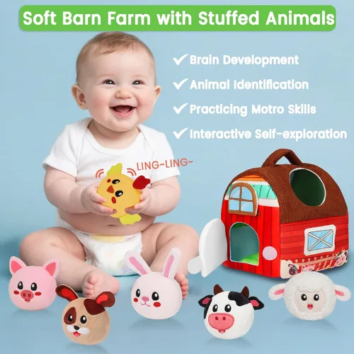 Miniatura 3 de Avesa Juguetes para bebés de 6 a 12 meses, juguete suave de granero con animales de granja de peluche, sonajero, juguetes Montessori para bebés de 6