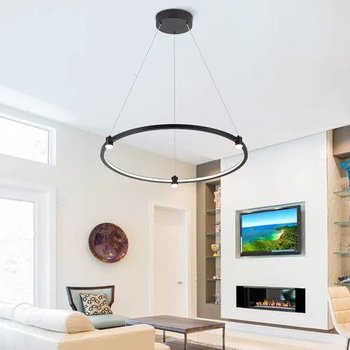 Miniatura 6 de Lámpara colgante LED moderna regulable de 23.6 pulgadas, color negro, 1 anillo circular, para sala de estar, comedor, cocina, oficina, vestíbulo