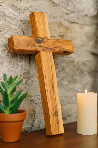 Miniatura 7 de Cruz para colgar en la pared de madera de olivo de Zuluf Cruz tallada a mano Cruz cristiana de madera de olivo con certificado de Tierra Santa