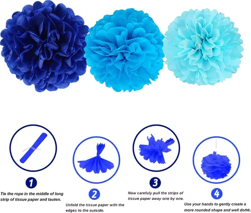 Miniatura 3 de We Moment Pompones de papel azul marino, azul y azul claro para decoraciones de bodas, fiestas de cumpleaños, decoración para colgar en techo