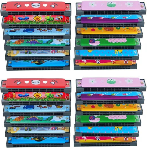 Miniatura 9 de 12 piezas de armónicas para niños a granel Juguetes de instrumentos musicales de 16 agujeros para regalos de fiesta de cumpleaños, rellenos