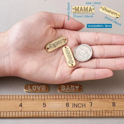 Miniatura 2 de FASHEWELRY 6 estilos de conectores motivacionales de palabras y mensajes, micro pavé de circonita cúbica rectangular con palabras inspiradoras