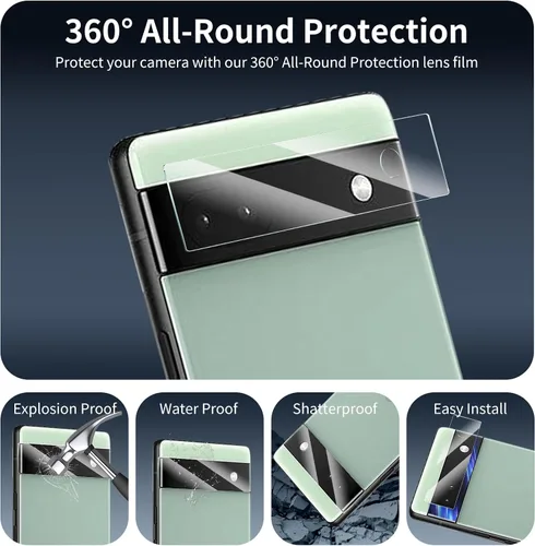 Miniatura 3 de Paquete de 4 protectores de lente de cámara para Google Pixel 6A, protector de pantalla de vidrio templado 9H, claridad HD, antiarañazos, sin