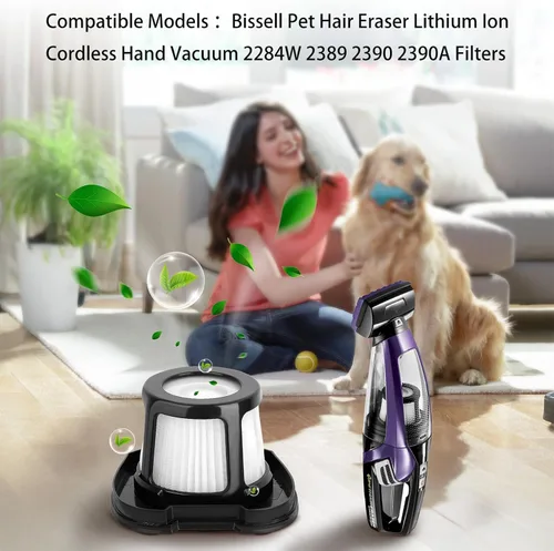 Miniatura 6 de Paquete de 4 filtros de repuesto para aspiradoras de mano Bissell para borrador de pelo de mascotas, aspiradora de mano inalámbrica de iones