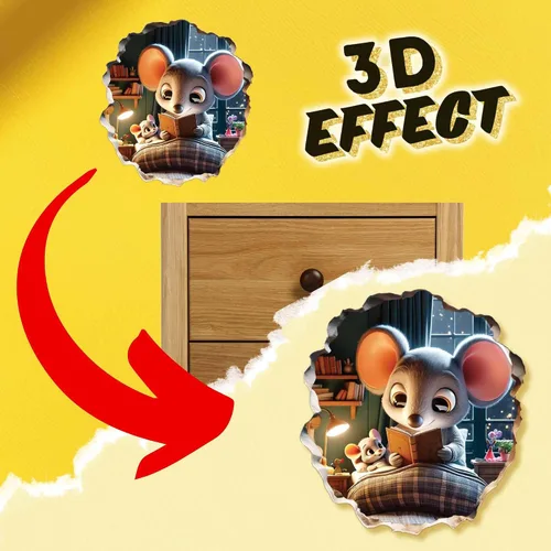 Miniatura 2 de Calcomanía de pared 3D con agujero de ratón - Calcomanía decorativa para pared de habitación de niños - Desmontable, se pega y se despega