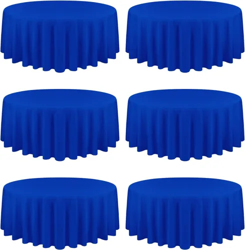 Miniatura 24 de YMHPRIDE Paquete de 6 manteles de poliéster color azul real, 60 x 102 pulgadas, rectangulares, resistentes a las arrugas, lavables a máquina