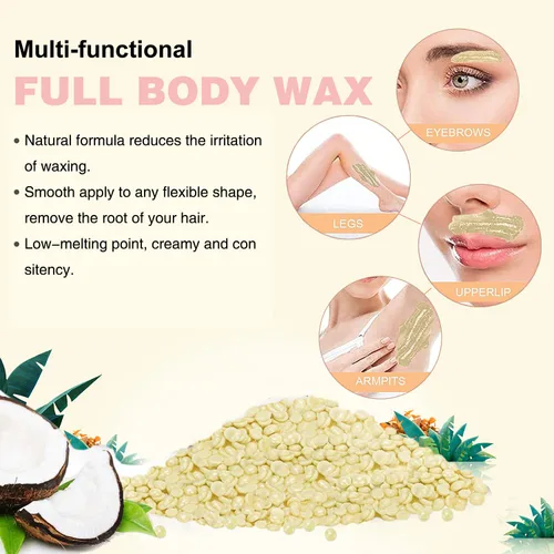Miniatura 7 de Cuentas de cera dura para depilación de piel sensible, granos de cera de perlas sin dolor de 1.1 libras con 20 espátulas para bikini, cejas