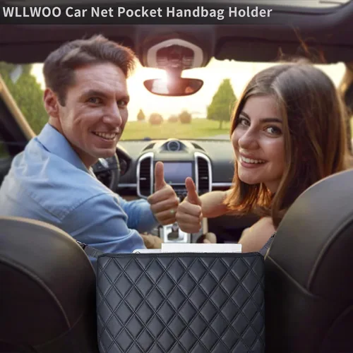 Miniatura 5 de WLLWOO WLLWOO Soporte de red para bolso de mano entre los asientos, organizador de almacenamiento trasero para consola, barrera de almacenamiento
