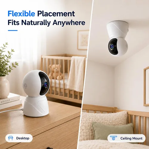 Miniatura 8 de Cámara de Seguridad Interior Panorámica/Inclinable de 3MP, WiFi 5G Cámaras Domésticas Giratorias 360° para Monitor de Bebé/Cámara de Mascotas