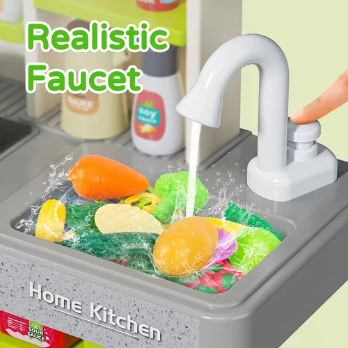 Miniatura 5 de Letapapa Juego de Cocina para Niños, Juguetes de Cocina con Sonido y Luz Realistas, Estufa de Cocina, Fregadero, Comida de Juego y Accesorios
