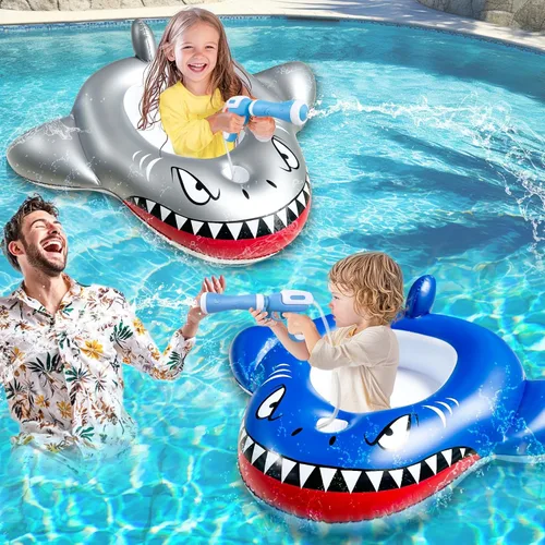 Miniatura 7 de 2 Pack Inflatable Shark Pool Floats Kids 3-11 Years, Kids Floaties Swimming Pool Toys with 2 Water Squirt Guns Boys Girls Party Float Ride-on