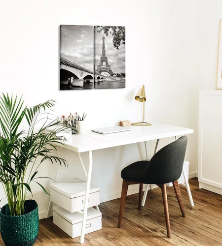 Miniatura 6 de París - Lienzo decorativo para pared, juego de 2 piezas, impresiones decorativas de varios paneles divididos, imagen de la torre Eiffel en blanco