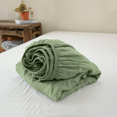 Sábana bajera de 100 % lino lavado a la piedra, color sólido – (1 pieza) funda de colchón de 14 pulgadas de profundidad suave, natural transpirable,